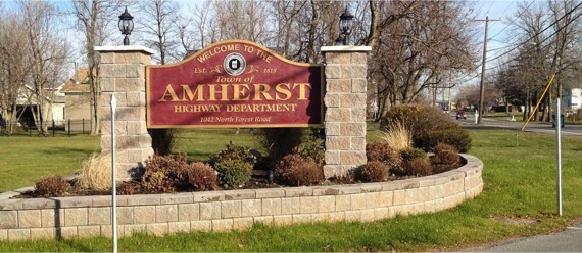 welcome to amherst highway department sign